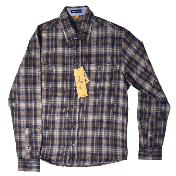 NWT Tailor Vintage Stretch Brown Plaid Flannel Shirt Small MSRP $88 - Picture 1 of 8